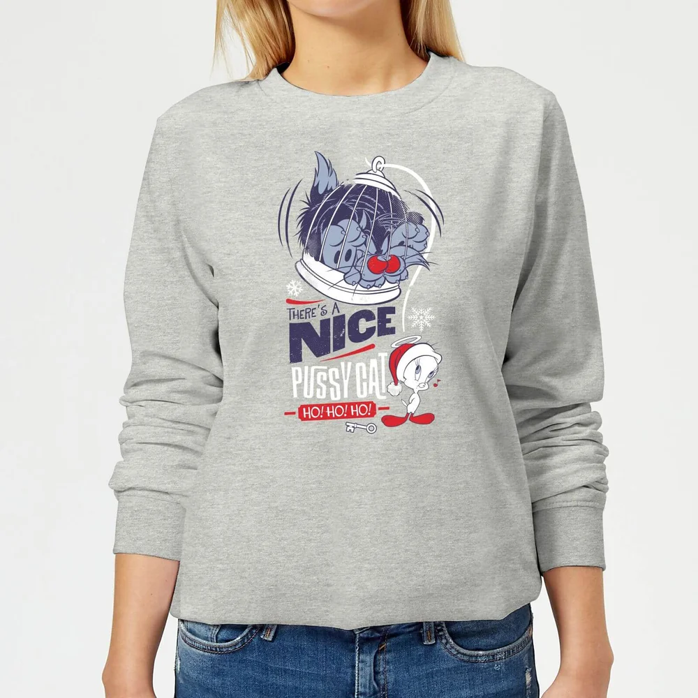 Looney Tunes Tweety Pie Pussy Cat Women's Christmas Sweatshirt - Grey - 3XL - Grijs Afbeelding 1