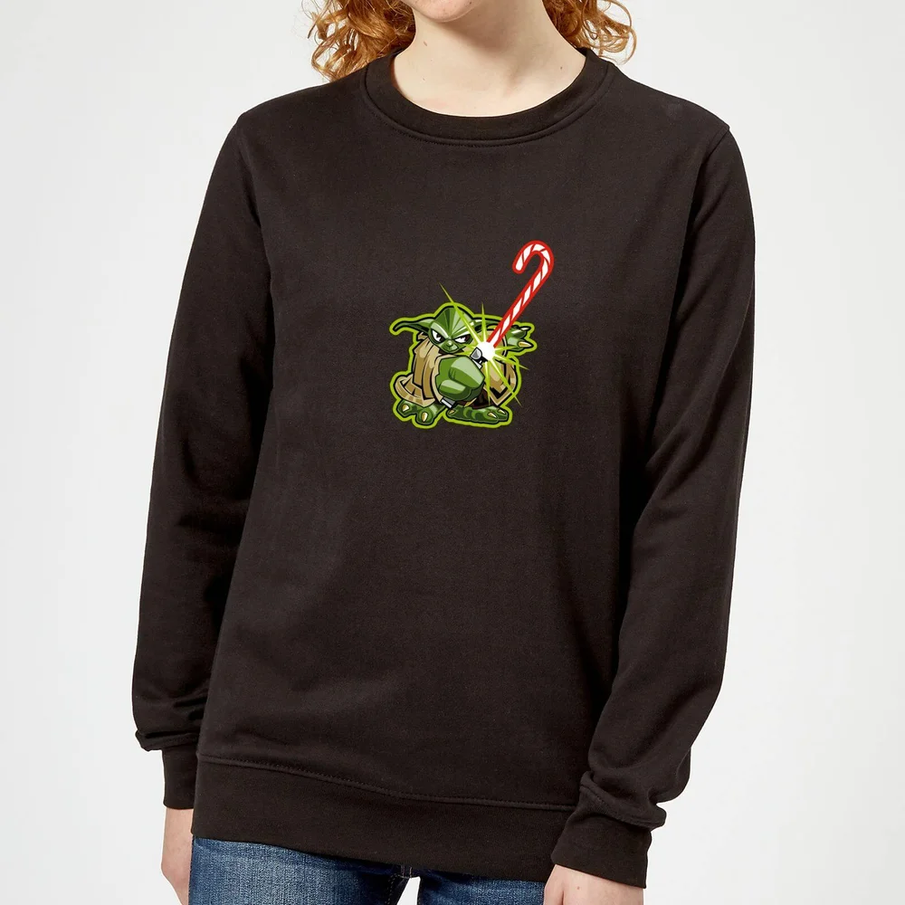 Star Wars Candy Cane Yoda Women's Christmas Jumper - Black - XS Afbeelding 1