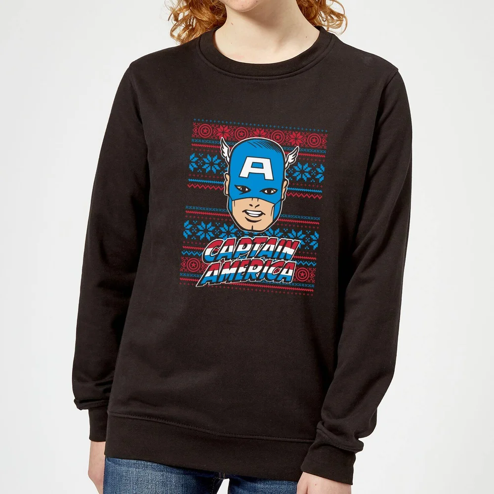 Marvel Captain America Face dames kersttrui - Zwart - XS Afbeelding 1