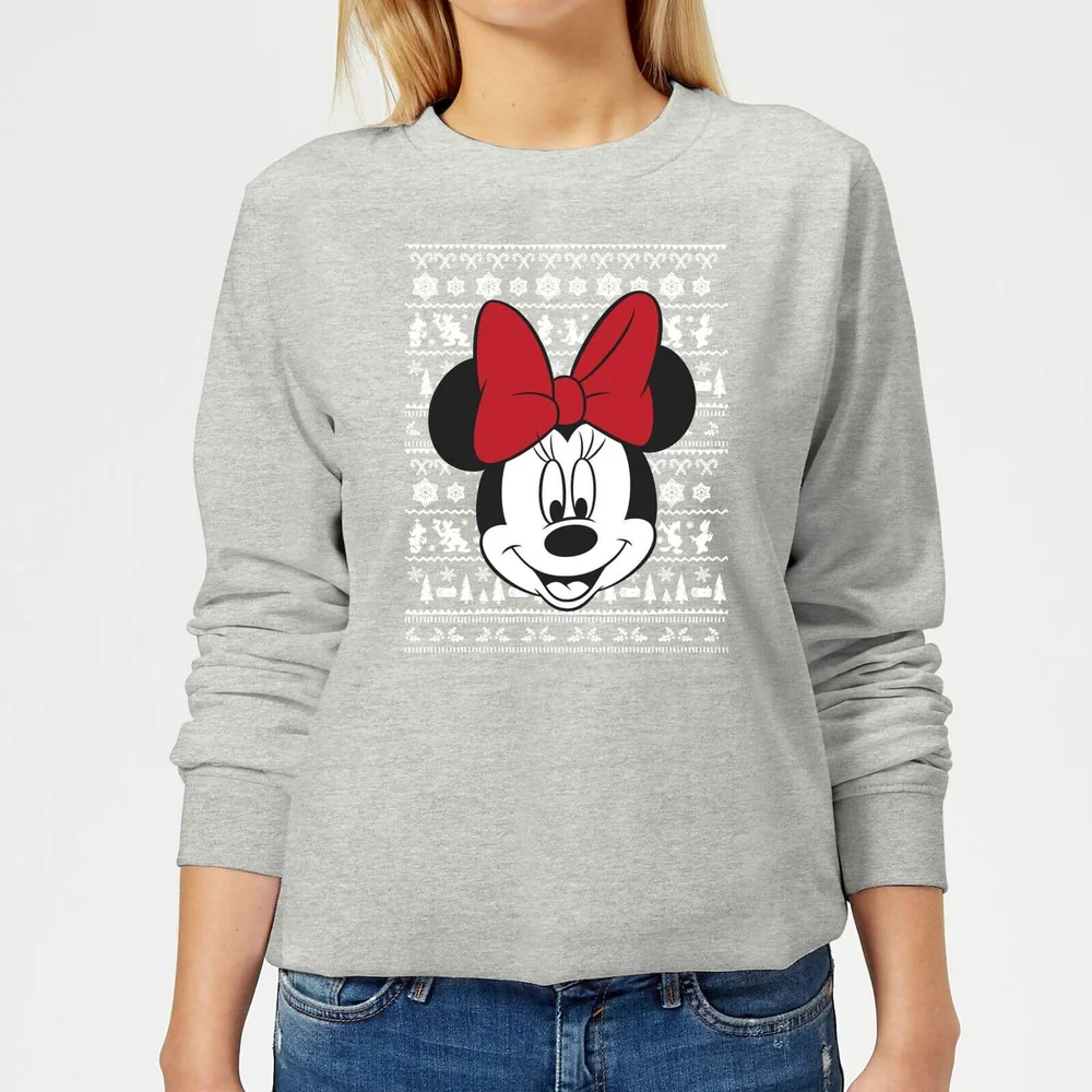 Disney Minnie Mouse Face dames kersttrui - Grijs - 3XL Afbeelding 1