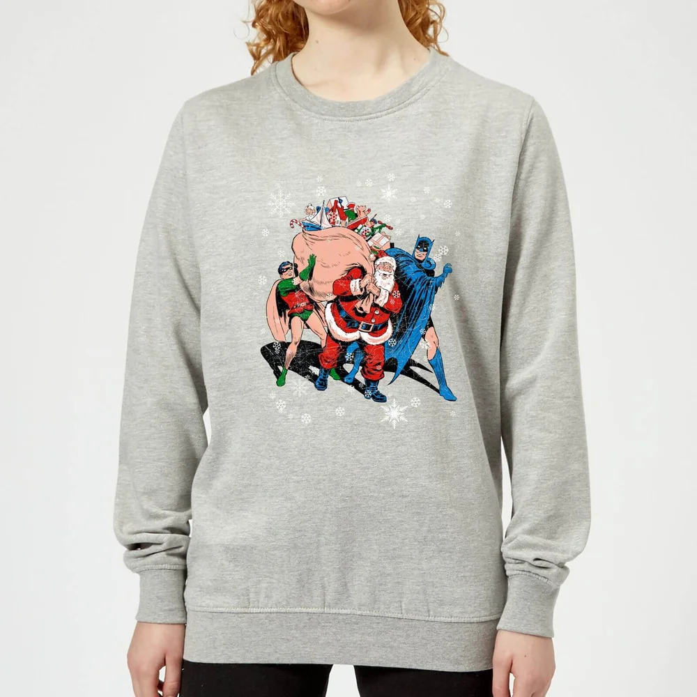 DC Comics Batman Robin Santa Claus Women's Christmas Sweater in Grey - 3XL Afbeelding 1