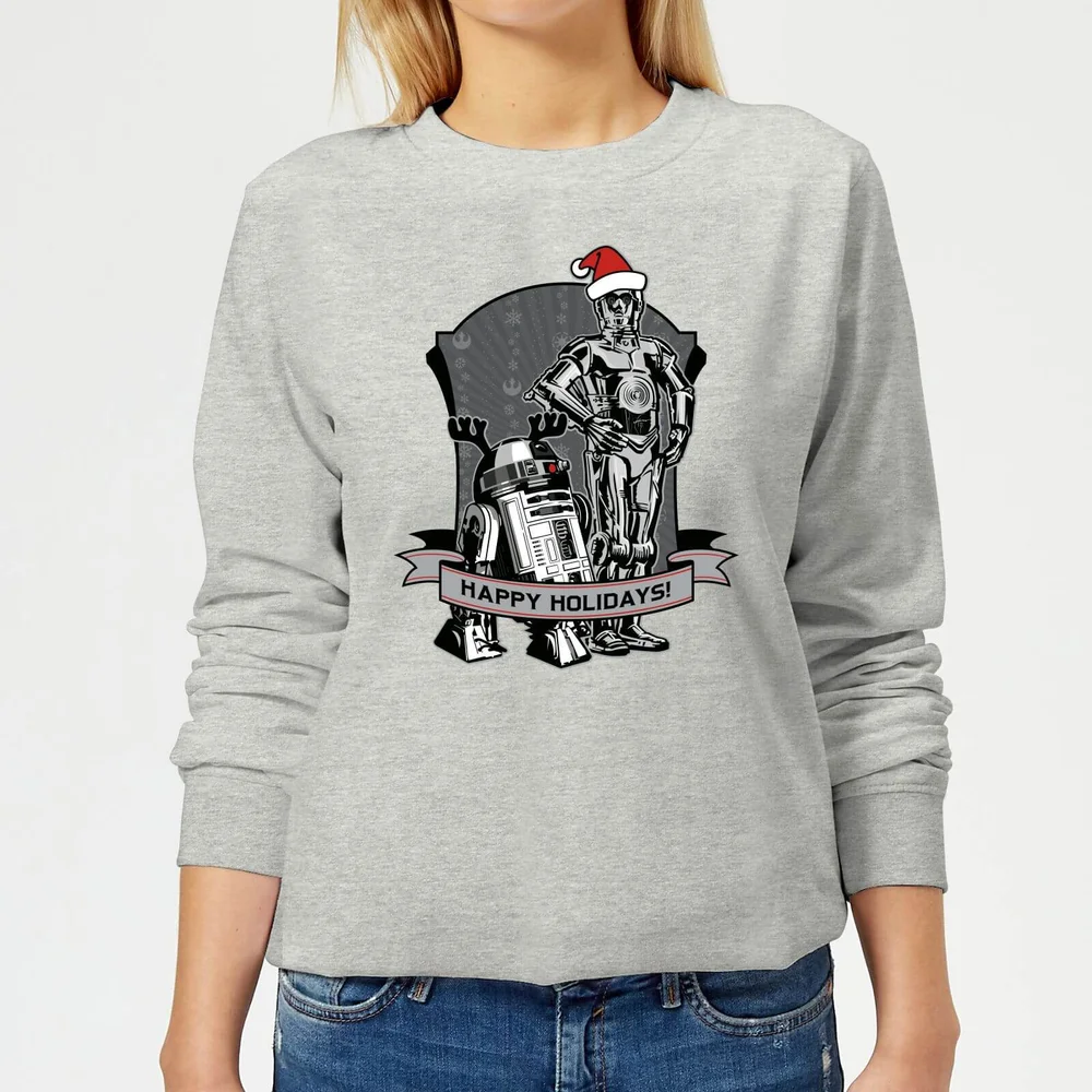 Star Wars Happy Holidays Droids Women's Christmas Sweatshirt - Grey - 3XL Afbeelding 1