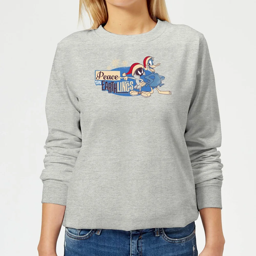Looney Tunes Peace Among Earthlings Women's Christmas Sweatshirt - Grey - 3XL - Grijs Afbeelding 1