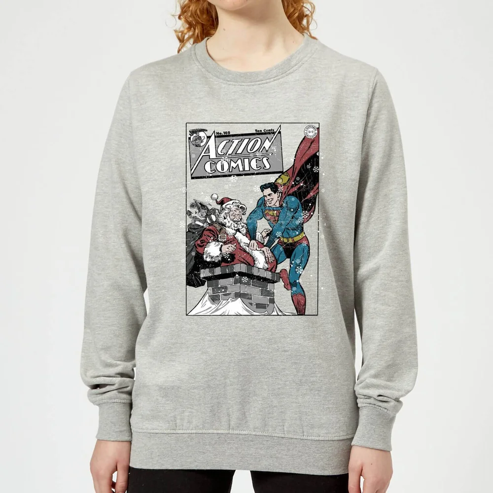 DC Superman Action Comics Women's Christmas Sweatshirt - Grey - 3XL - Grijs Afbeelding 1