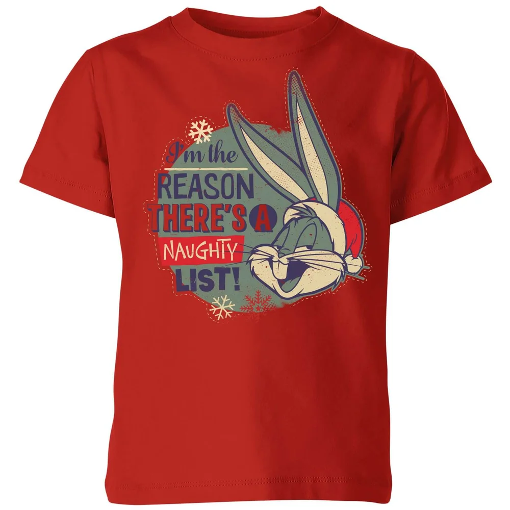 Looney Tunes I'm The Reason There Is A Naughty List Kids' Christmas T-Shirt - Red - 98/104 (3-4 jaar) Afbeelding 1