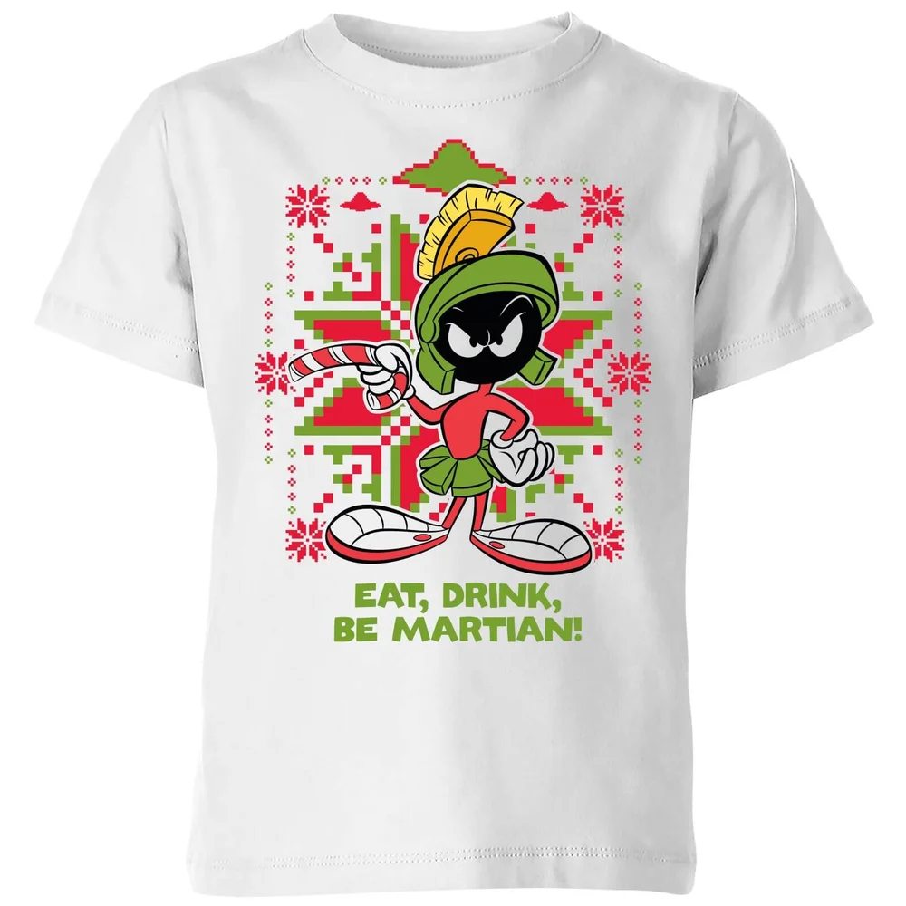 Looney Tunes Eat Drink Be Martian Kids' Christmas T-Shirt - White - 98/104 (3-4 jaar) Afbeelding 1