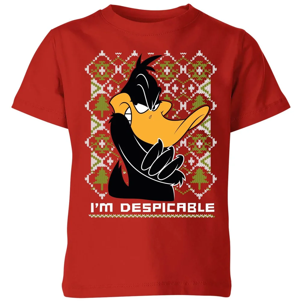 Looney Tunes Daffy Duck Knit Kids' Christmas T-Shirt - Red - 98/104 (3-4 jaar) Afbeelding 1