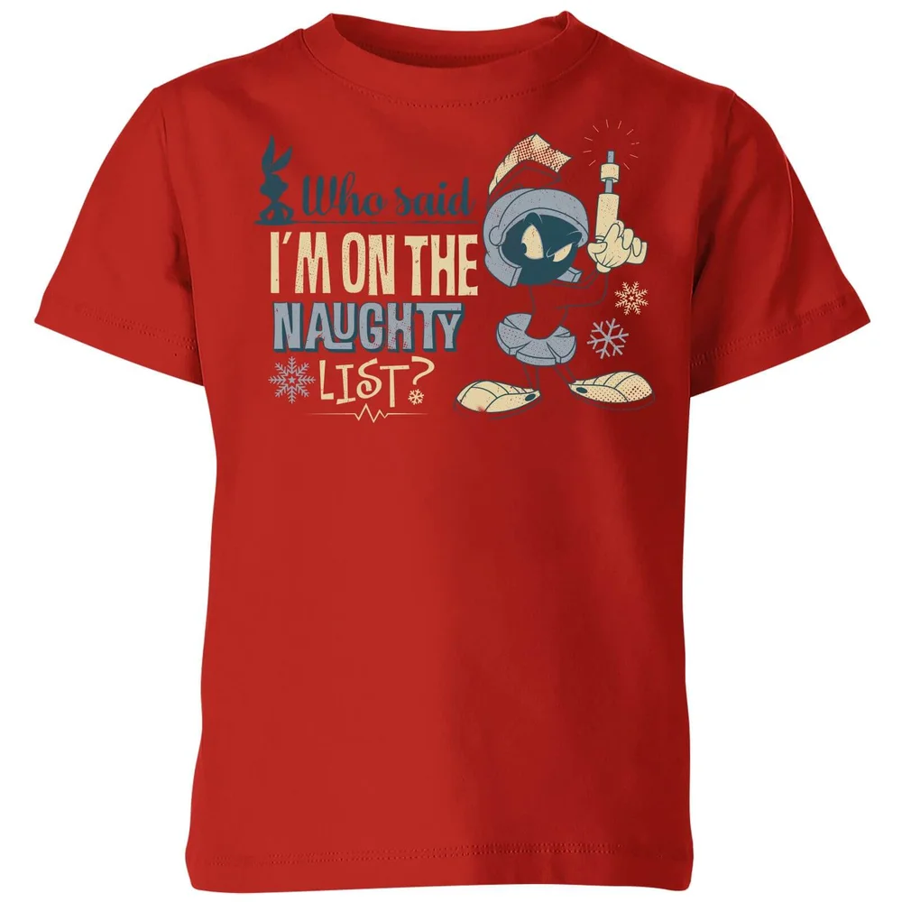 Looney Tunes Martian Who Said Im On The Naughty List Kids' Christmas T-Shirt - Red - 98/104 (3-4 jaar) Afbeelding 1