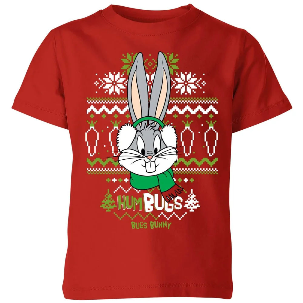 Looney Tunes Bugs Bunny Knit Kids' Christmas T-Shirt - Red - 98/104 (3-4 jaar) Afbeelding 1