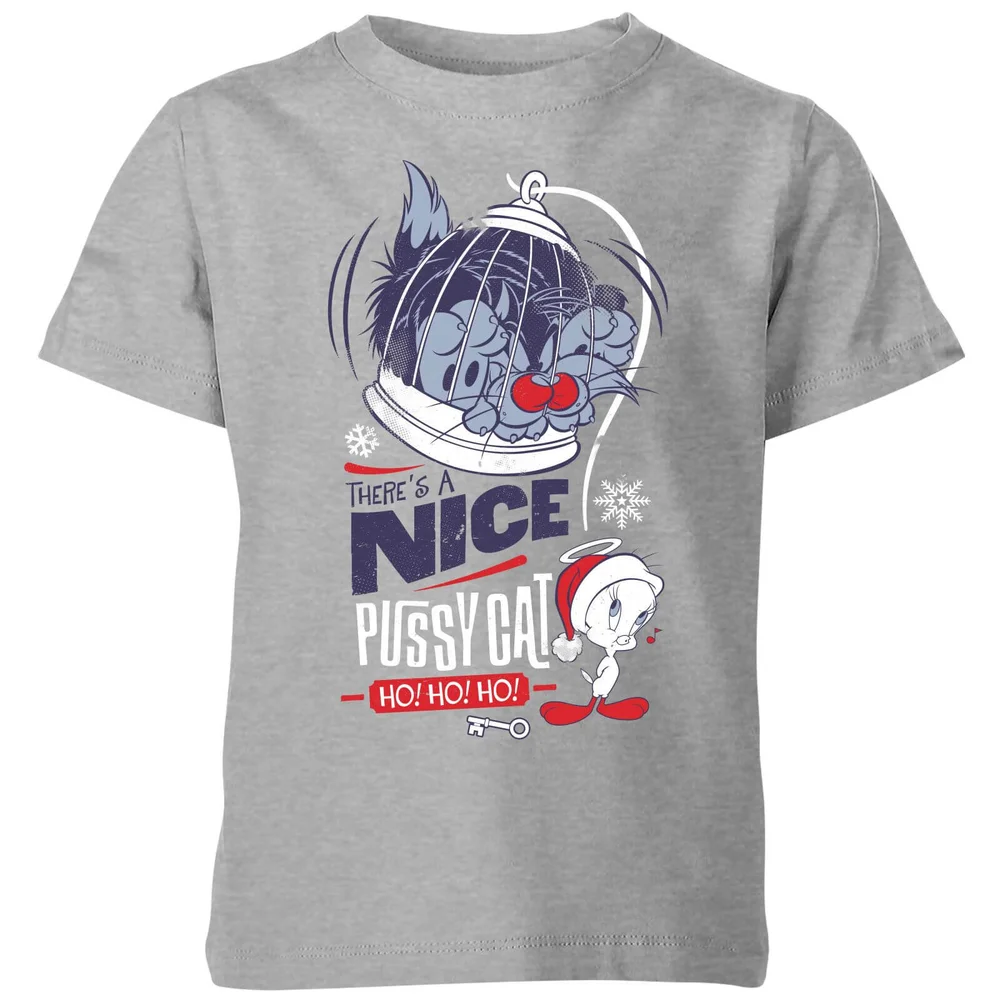 Looney Tunes Tweety Pie Pussy Cat Kids' Christmas T-Shirt - Grey - 98/104 (3-4 jaar) Afbeelding 1