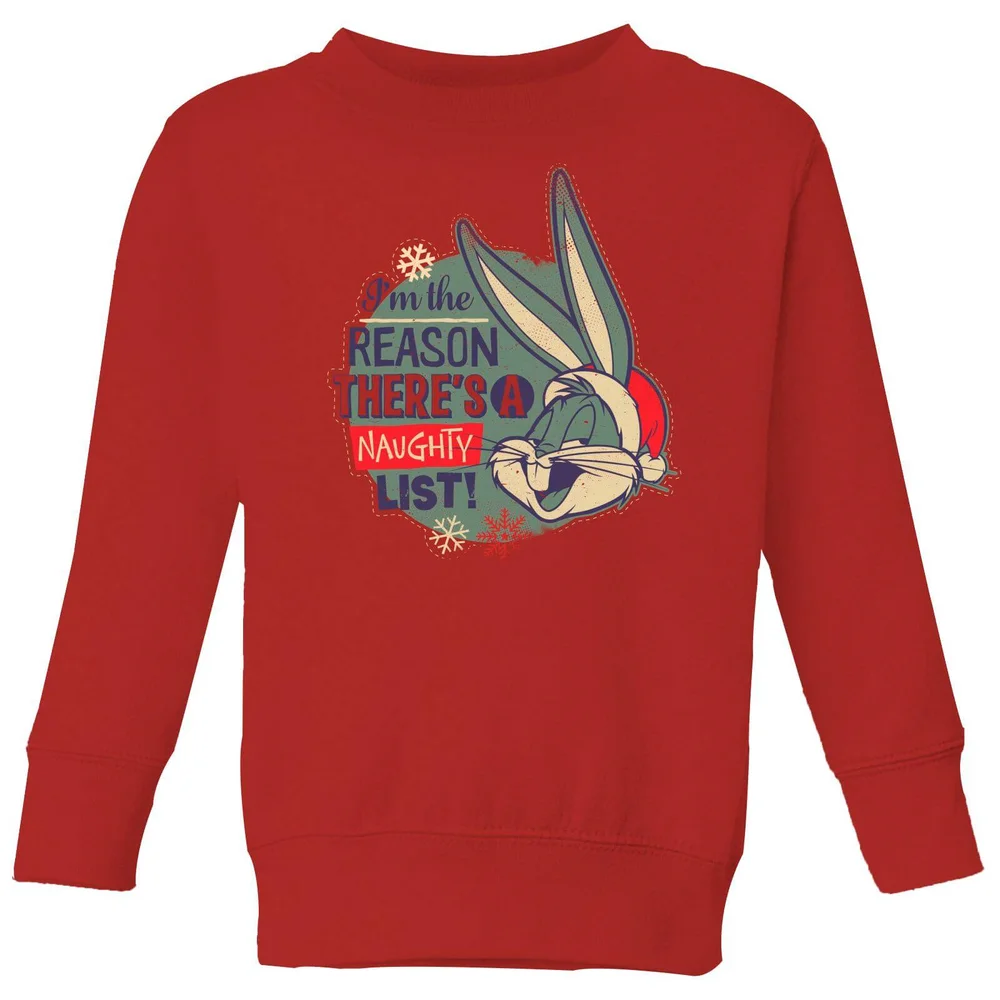 Looney Tunes I'm The Reason There Is A Naughty List Kids' Christmas Jumper - Red - 98/104 (3-4 jaar) Afbeelding 1
