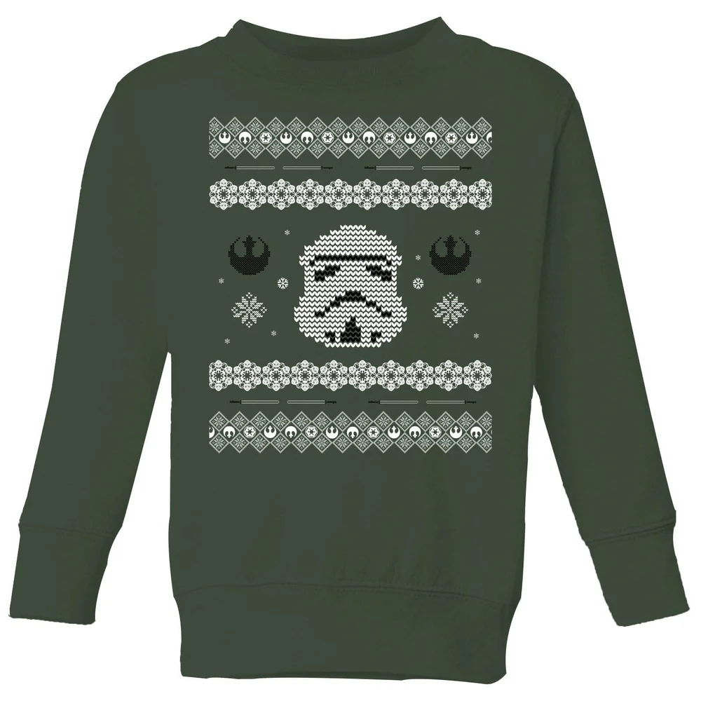 Star Wars Stormtrooper Knit Kids' Christmas Jumper - Forest Green - 98/104 (3-4 jaar) Afbeelding 1