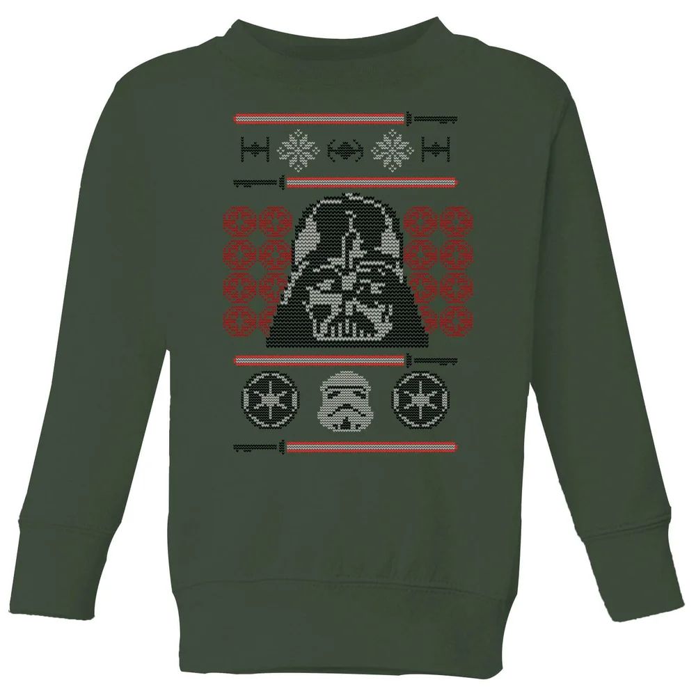 Star Wars Darth Vader Face Knit Kids' Christmas Jumper - Forest Green - 98/104 (3-4 jaar) Afbeelding 1