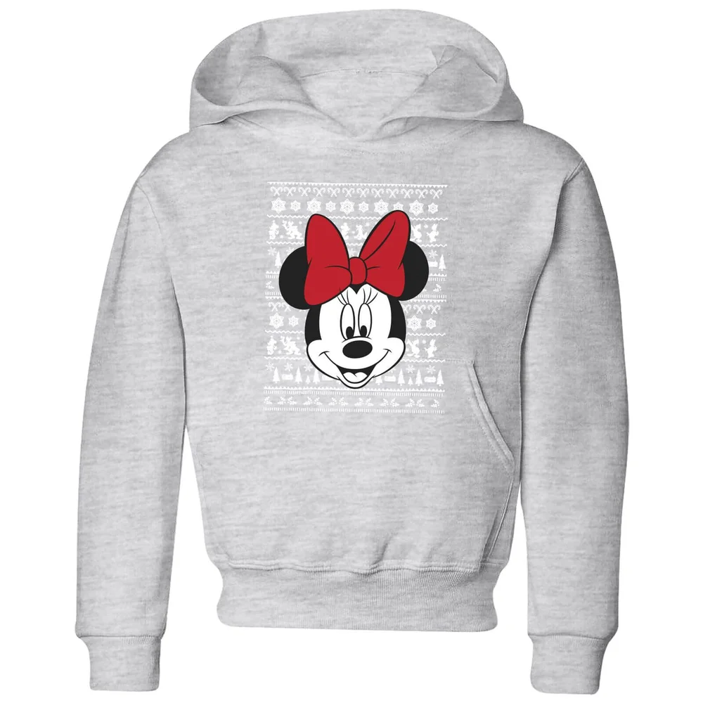 Disney Minnie Mouse Face kinder kerst hoodie - Grijs - 98/104 (3-4 jaar) Afbeelding 1