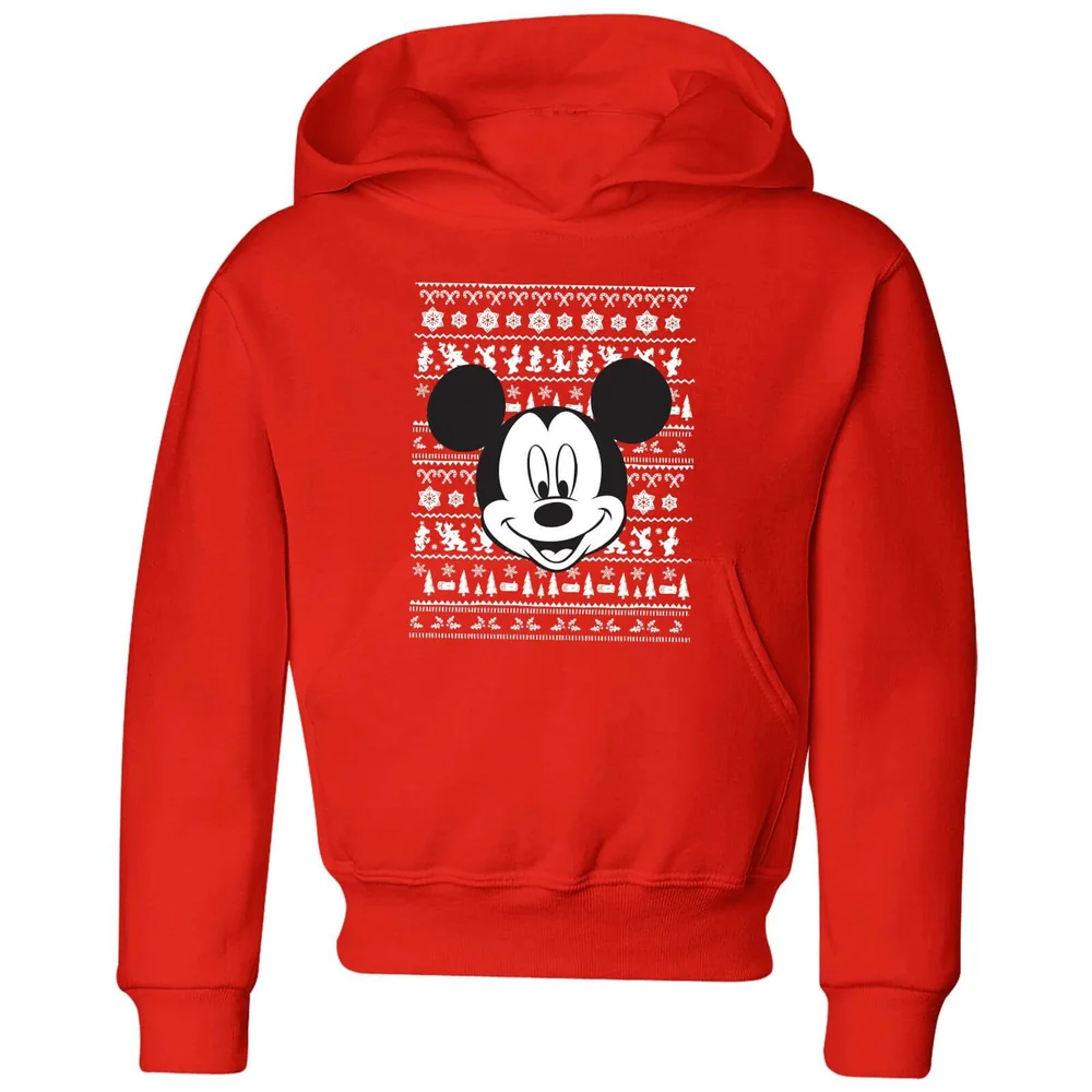 Disney Mickey Mouse Face kinder kerst hoodie - Rood - 98/104 (3-4 jaar) Afbeelding 1