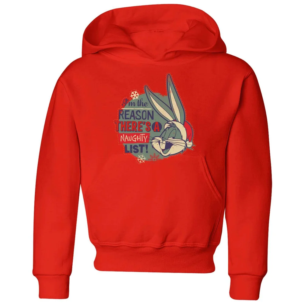 Looney Tunes I'm The Reason There Is A Naughty List Kids' Christmas Hoodie - Red - 98/104 (3-4 jaar) Afbeelding 1