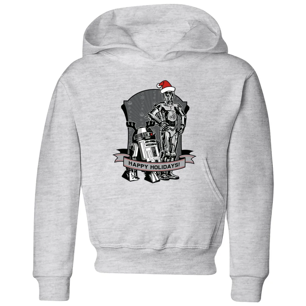 Star Wars Happy Holidays Droids Kids' Christmas Hoodie - Grey - 98/104 (3-4 jaar) Afbeelding 1