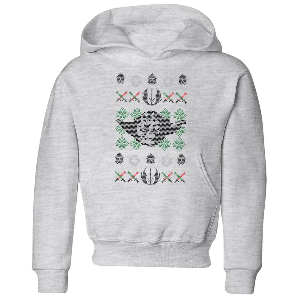 Star Wars Yoda Face Knit Kids' Christmas Hoodie - Grey - 98/104 (3-4 jaar) Afbeelding 1