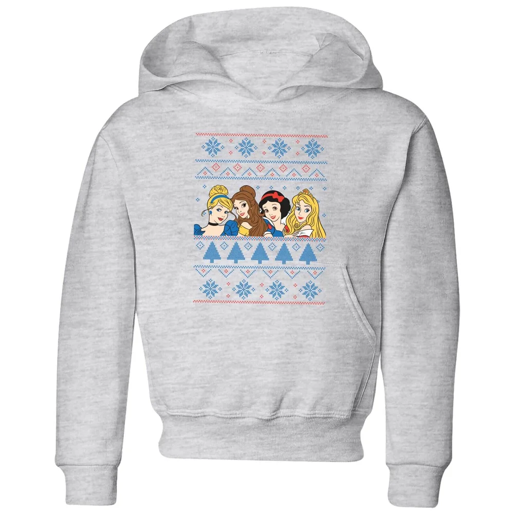 Disney Prinsessen Faces kinder kerst hoodie - Grijs - 98/104 (3-4 jaar) Afbeelding 1