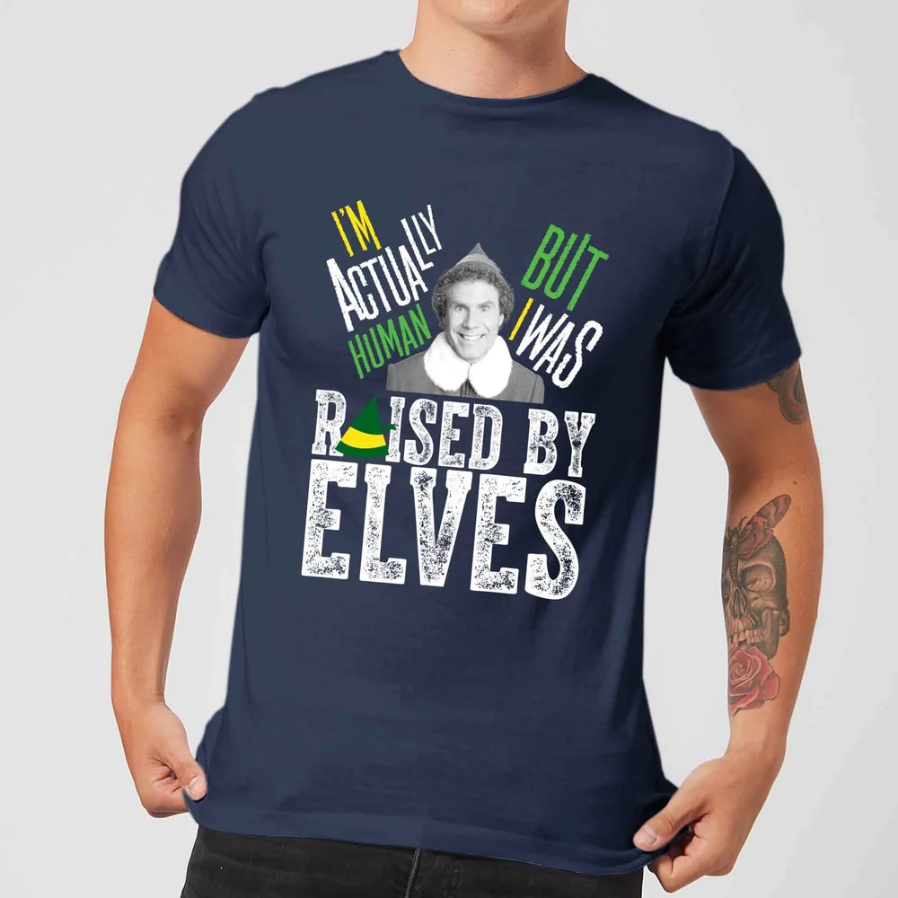 Elf Raised By Elves Men's Christmas T-Shirt - Navy - S Afbeelding 1