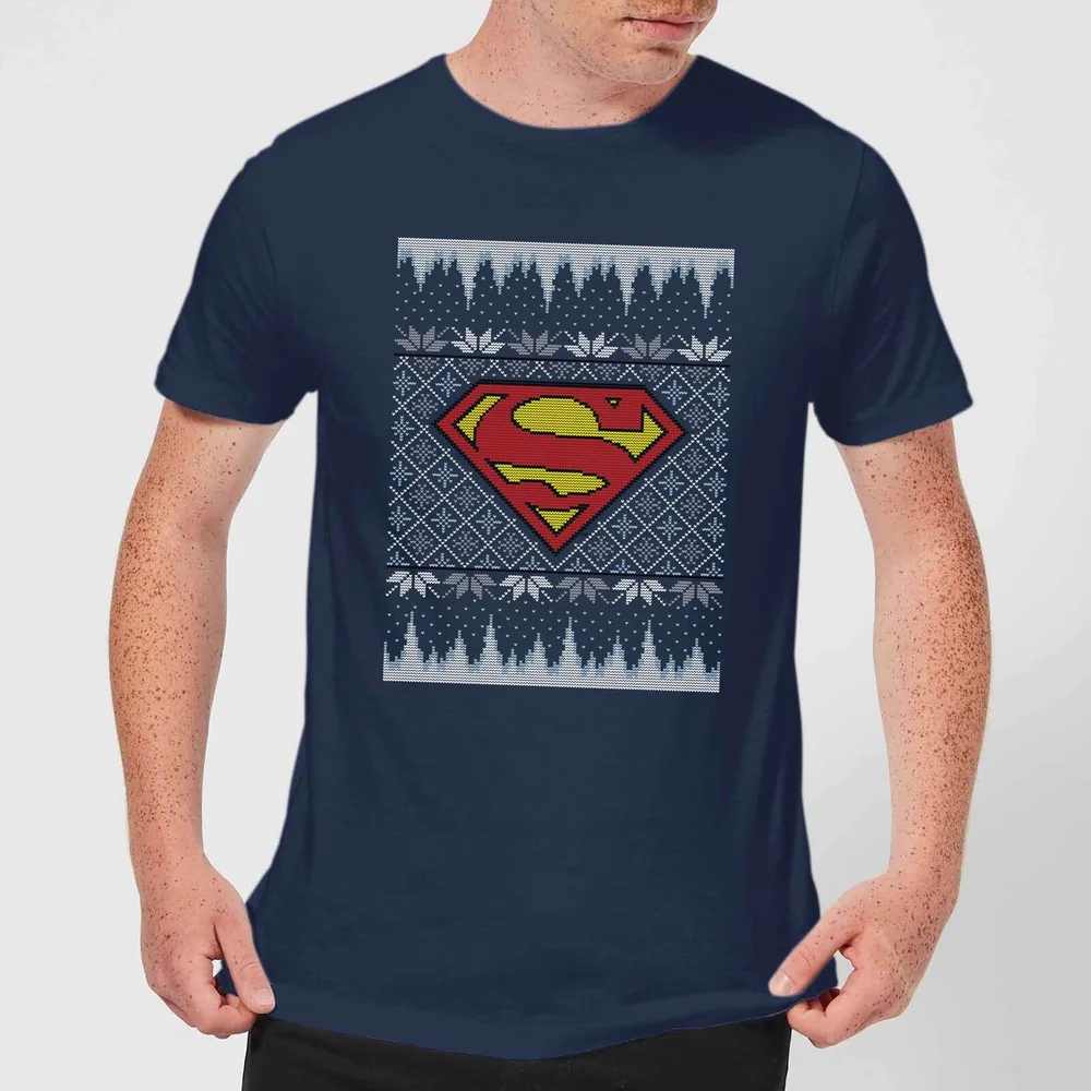 DC Superman Knit Men's Christmas T-Shirt - Navy - S Afbeelding 1
