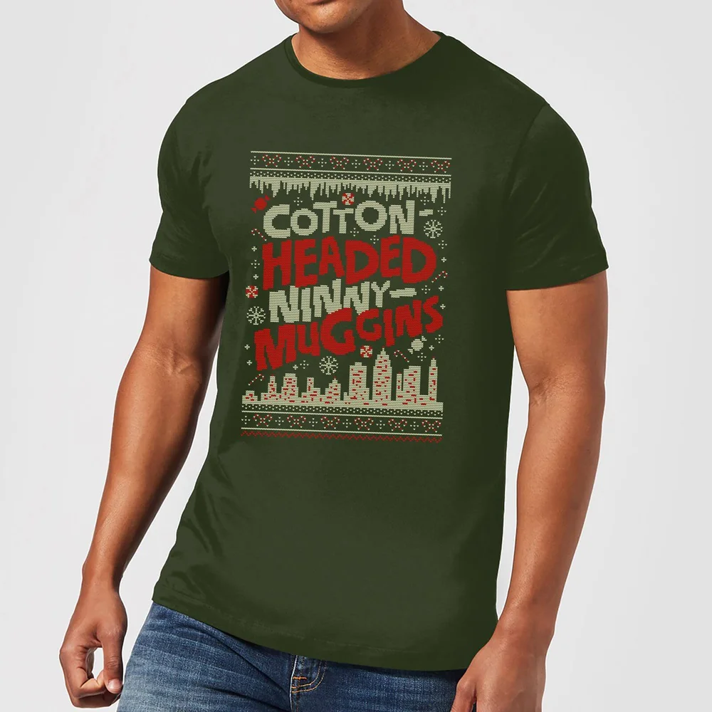 Elf Cotton-Headed-Ninny-Muggins Knit Men's Christmas T-Shirt - Forest Green - S Afbeelding 1