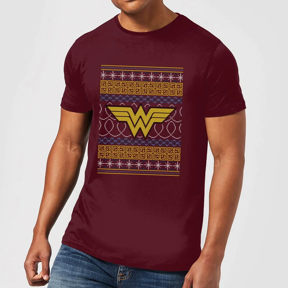 DC Wonder Woman Knit Men's Christmas T-Shirt - Burgundy - S Afbeelding 1
