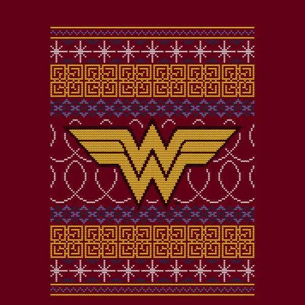 DC Wonder Woman Knit Men's Christmas T-Shirt - Burgundy