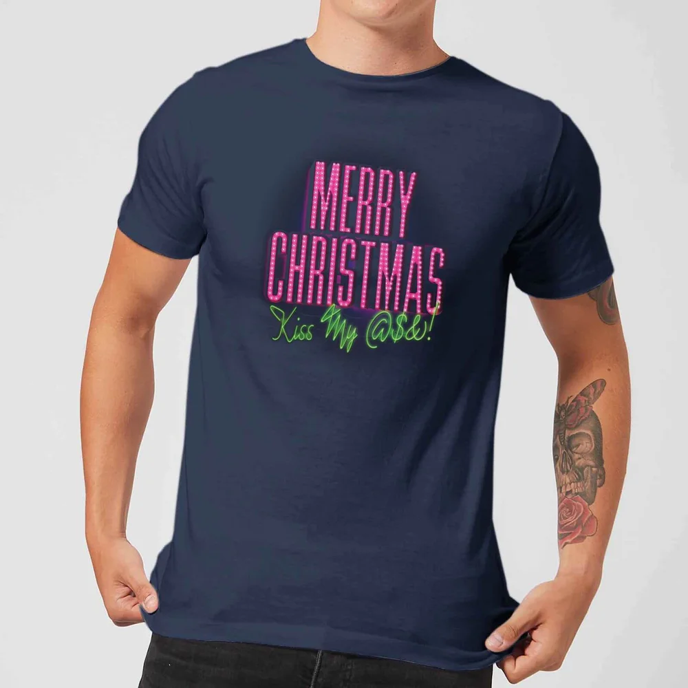 National Lampoon Merry Christmas (Kiss My @$$) Men's Christmas T-Shirt - Navy - S Afbeelding 1