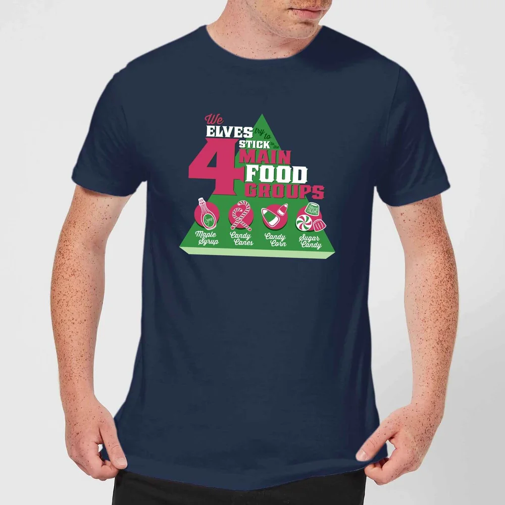 Elf Food Groups Men's Christmas T-Shirt - Navy - S Afbeelding 1
