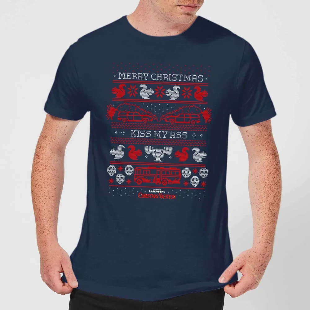 National Lampoon Merry Christmas Knit Men's Christmas T-Shirt - Navy - S Afbeelding 1