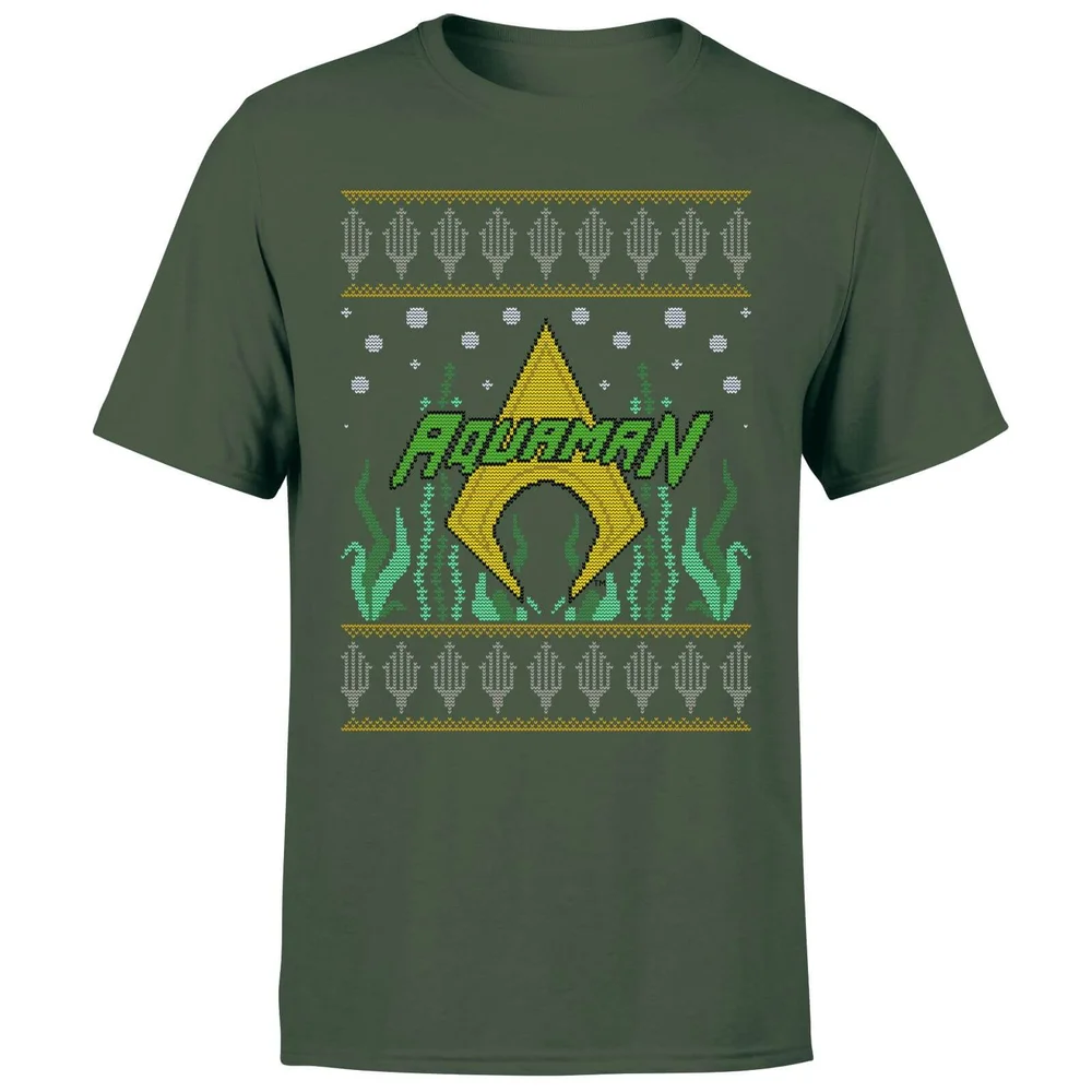 DC Aquaman Knit Men's Christmas T-Shirt - Forest Green - S Afbeelding 1