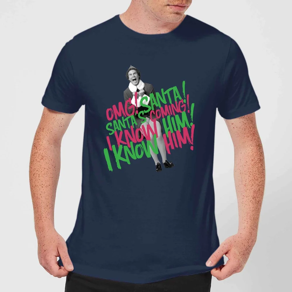 Elf Santa! I Know Him! Men's Christmas T-Shirt - Navy - S Afbeelding 1