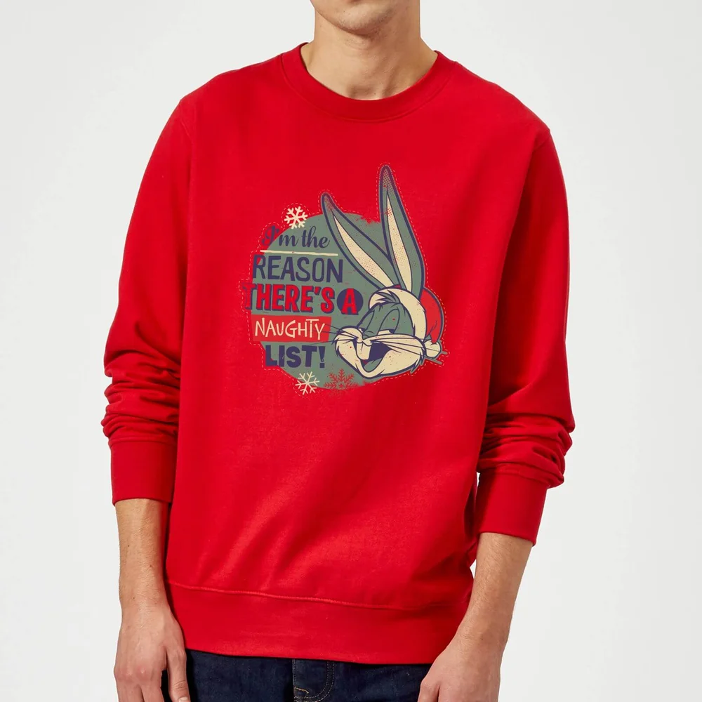 Looney Tunes I'm The Reason There Is A Naughty List Christmas Jumper - Red - S Afbeelding 1