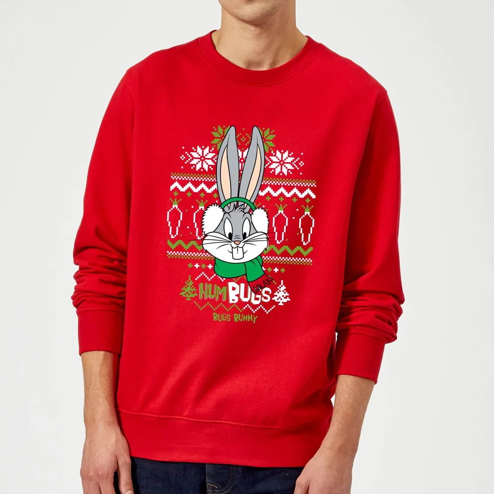 Looney Tunes Bugs Bunny Knit Christmas Jumper - Red - S Afbeelding 1