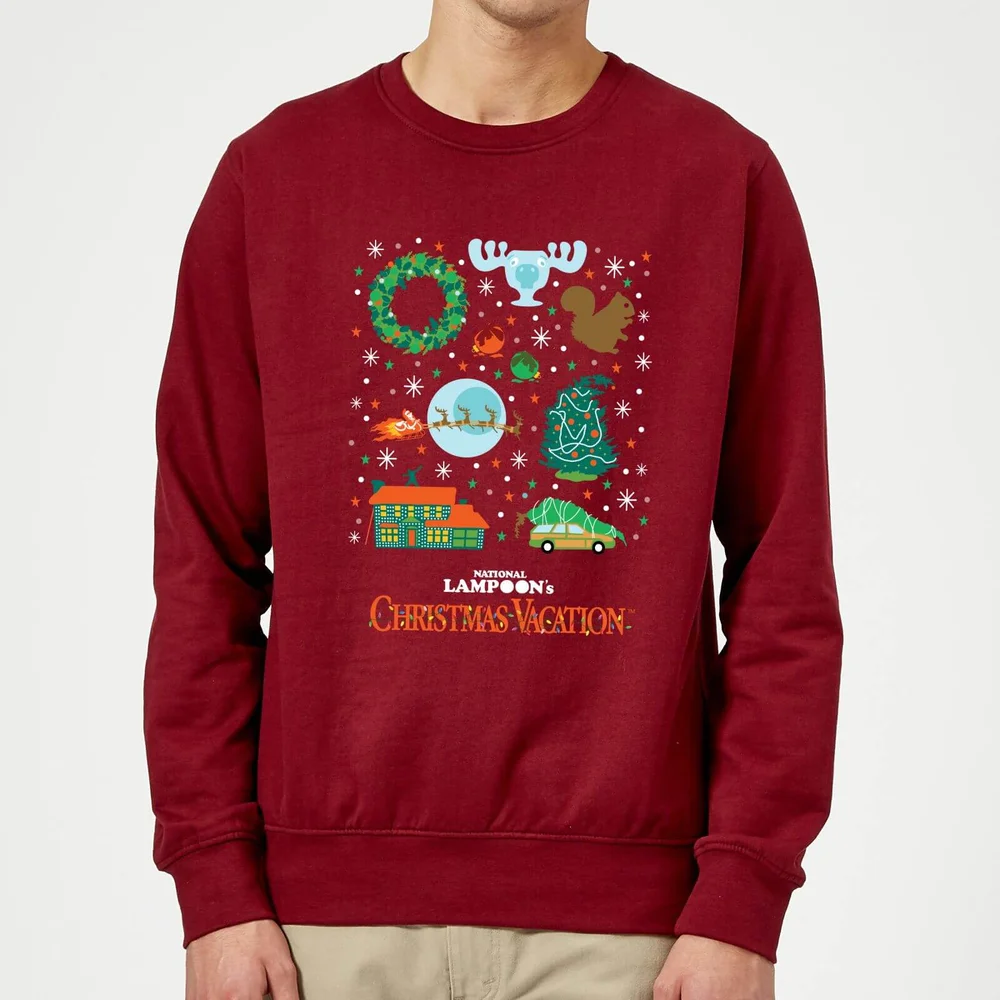 National Lampoon Griswold Christmas Starter Pack Christmas Jumper - Burgundy - S Afbeelding 1