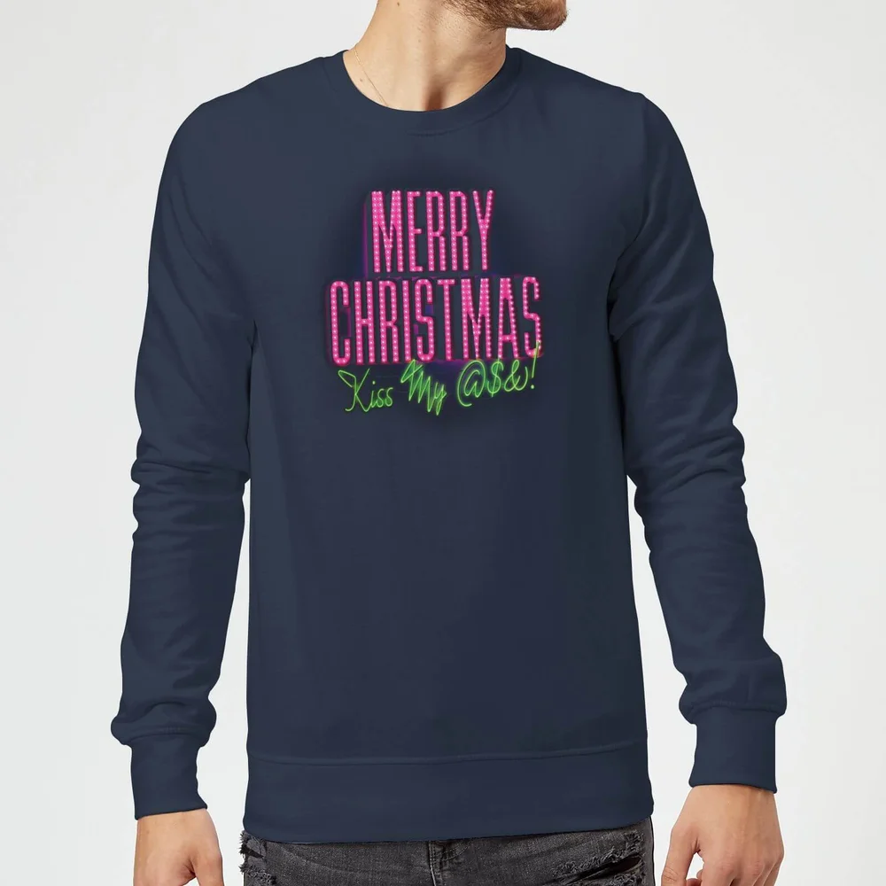 National Lampoon Merry Christmas (Kiss My @$$) Christmas Jumper - Navy - S Afbeelding 1
