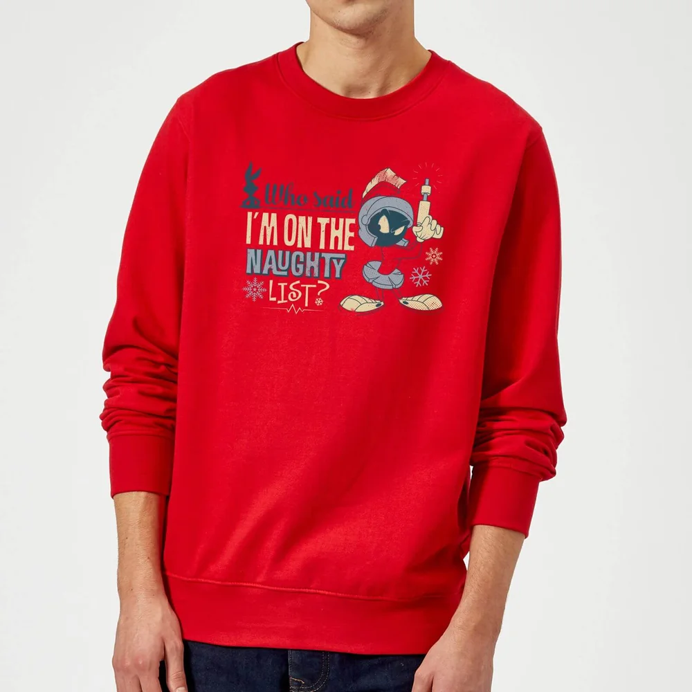 Looney Tunes Martian Who Said Im On The Naughty List Christmas Jumper - Red - S Afbeelding 1
