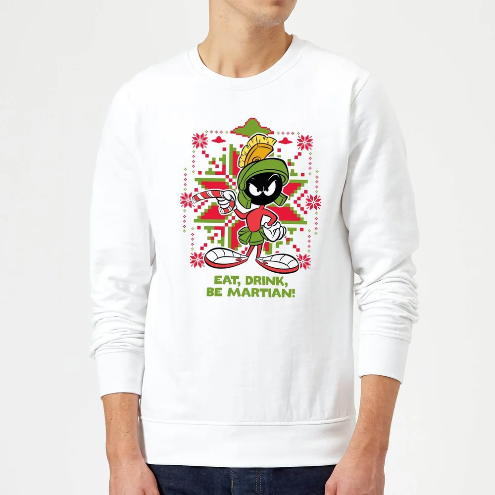 Looney Tunes Eat Drink Be Martian Christmas Jumper - White - S Afbeelding 1