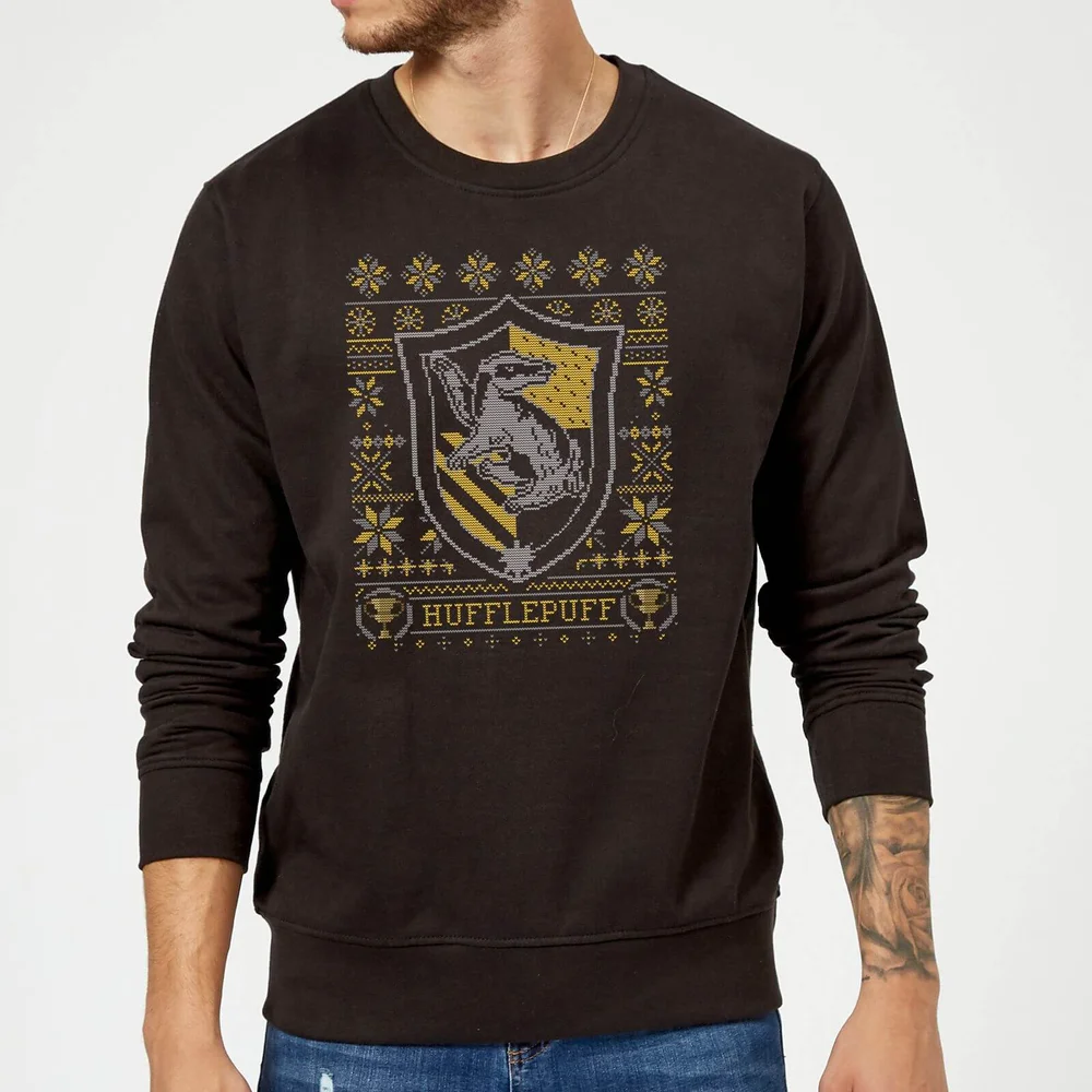 Harry Potter Hufflepuff Crest kersttrui - Zwart - S Afbeelding 1