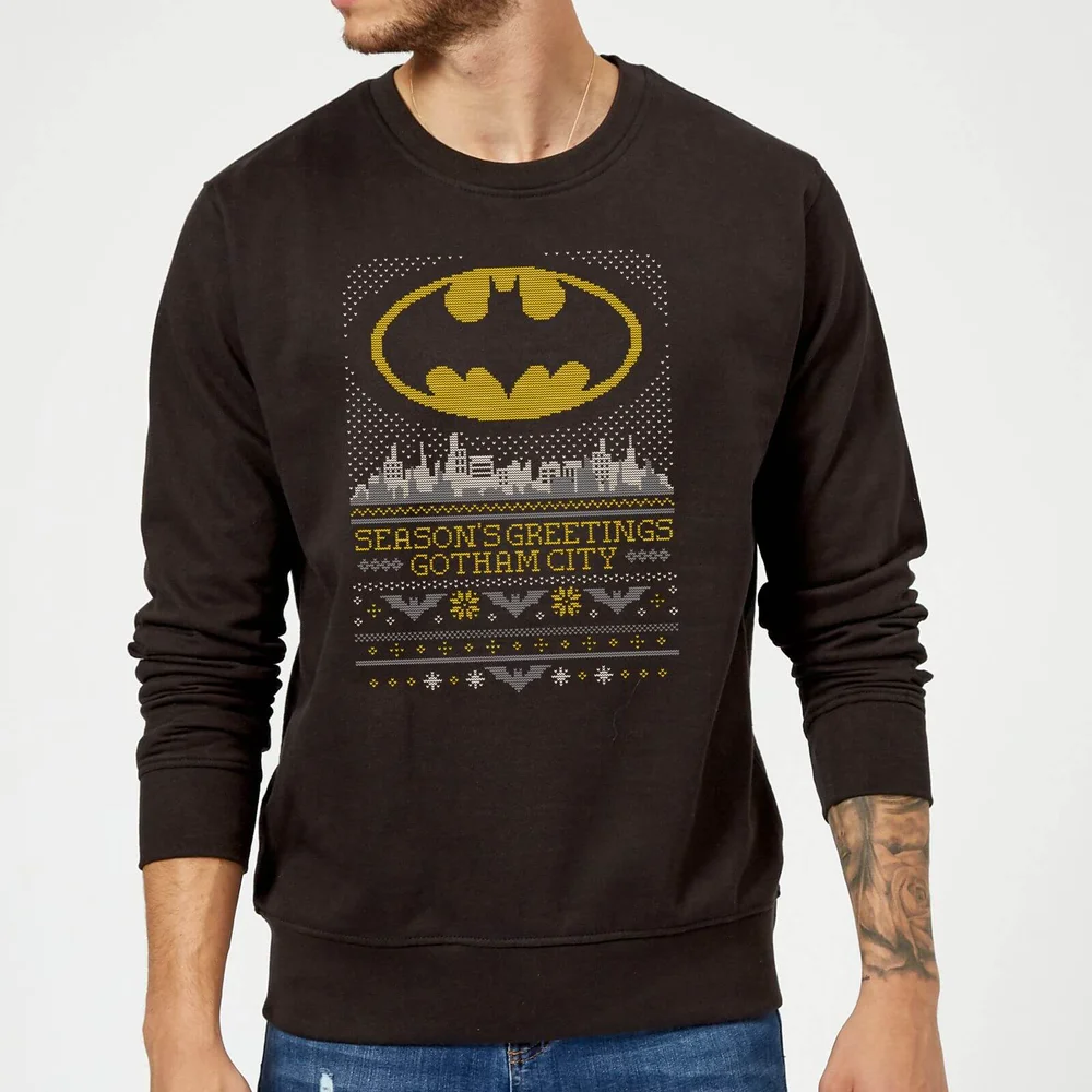 DC Comics Batman Seasons Greetings From Gotham Christmas Sweatshirt - Black - S Afbeelding 1