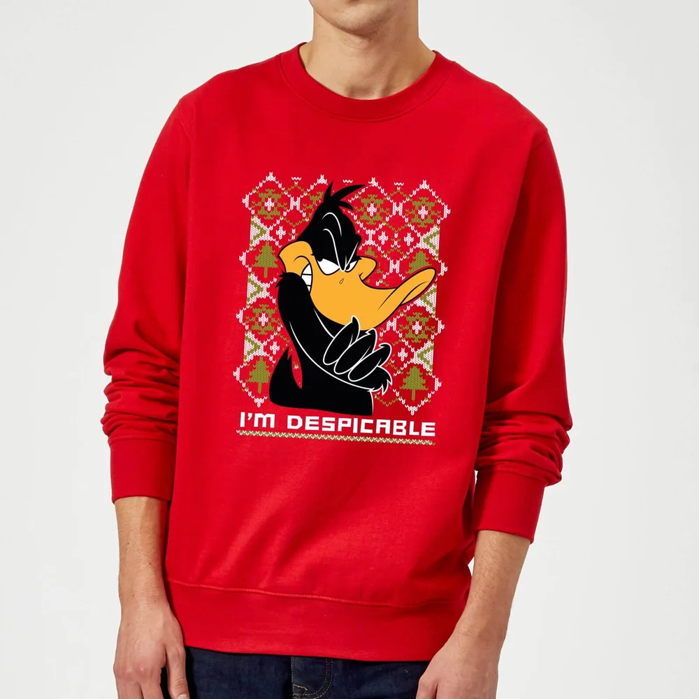 Looney Tunes Daffy Duck Knit Christmas Jumper - Red - S Afbeelding 1