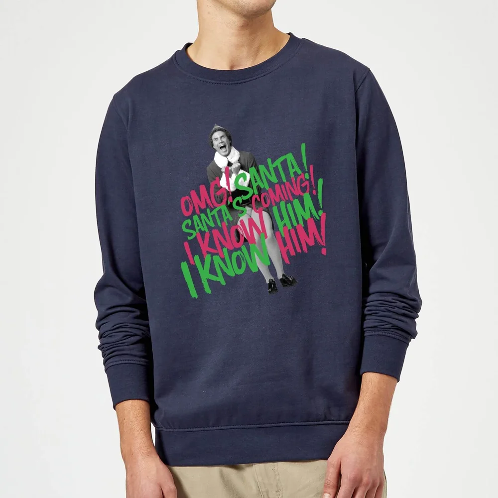 Elf Santa! I Know Him! Christmas Jumper - Navy - S Afbeelding 1