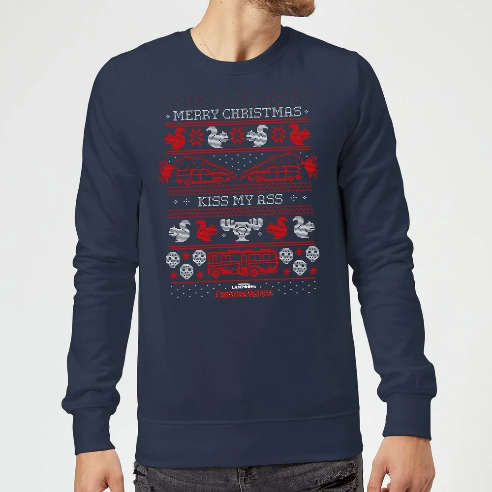 National Lampoon Merry Christmas Knit Christmas Jumper - Navy - S Afbeelding 1