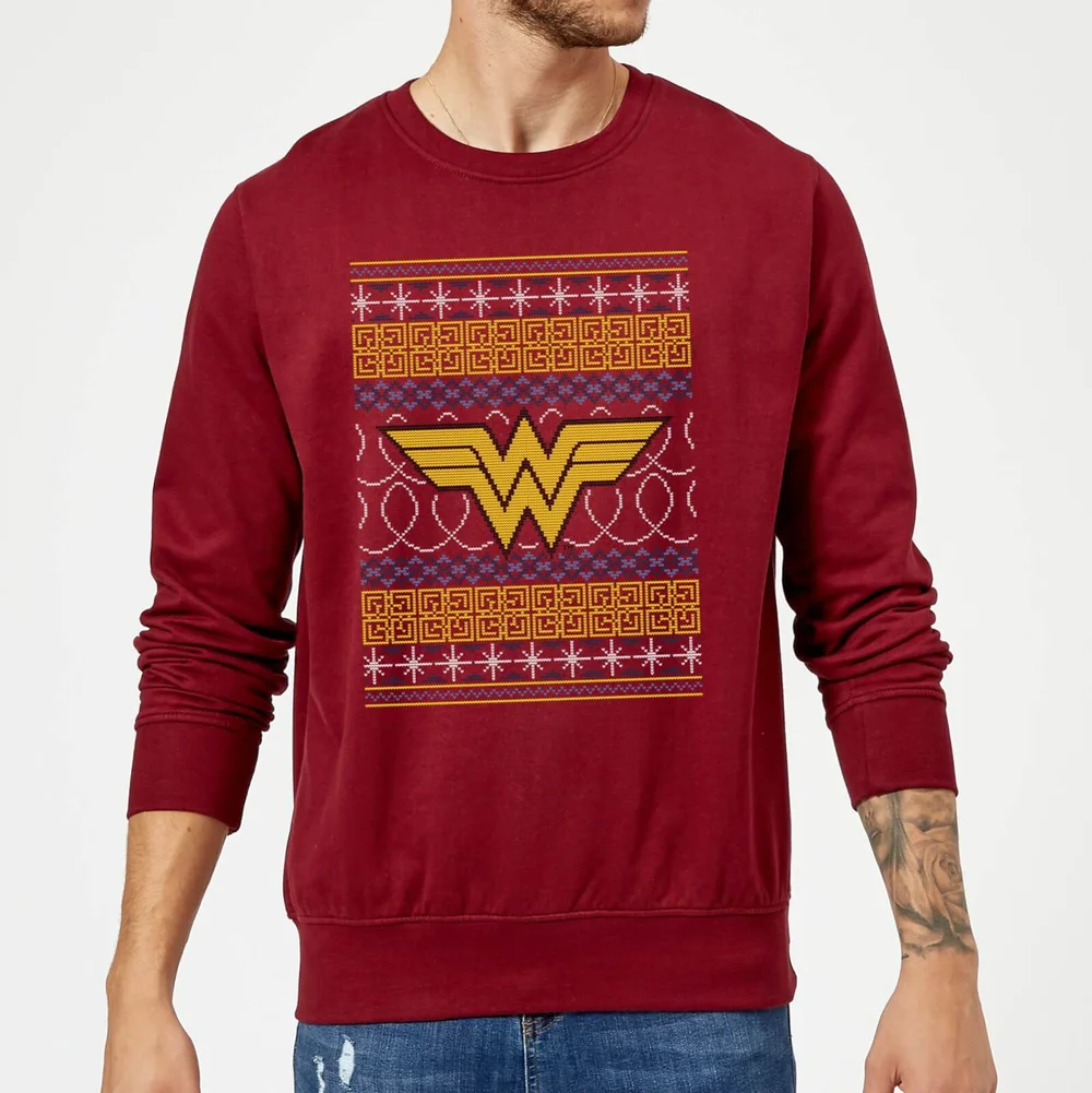 DC Wonder Woman Knit Christmas Jumper - Burgundy - S Afbeelding 1