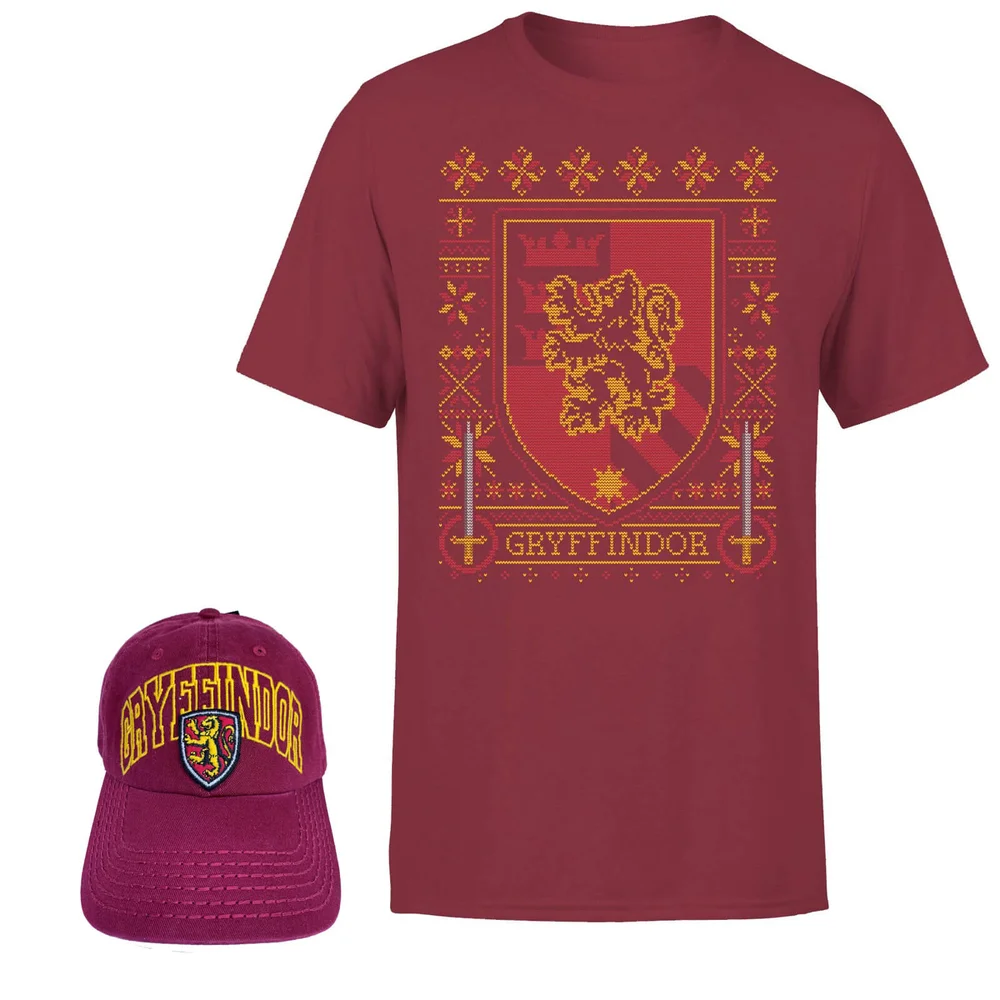 Harry Potter Gryffindor Men's T-Shirt and Cap Bundle - Burgundy - S - Burgundy Afbeelding 1