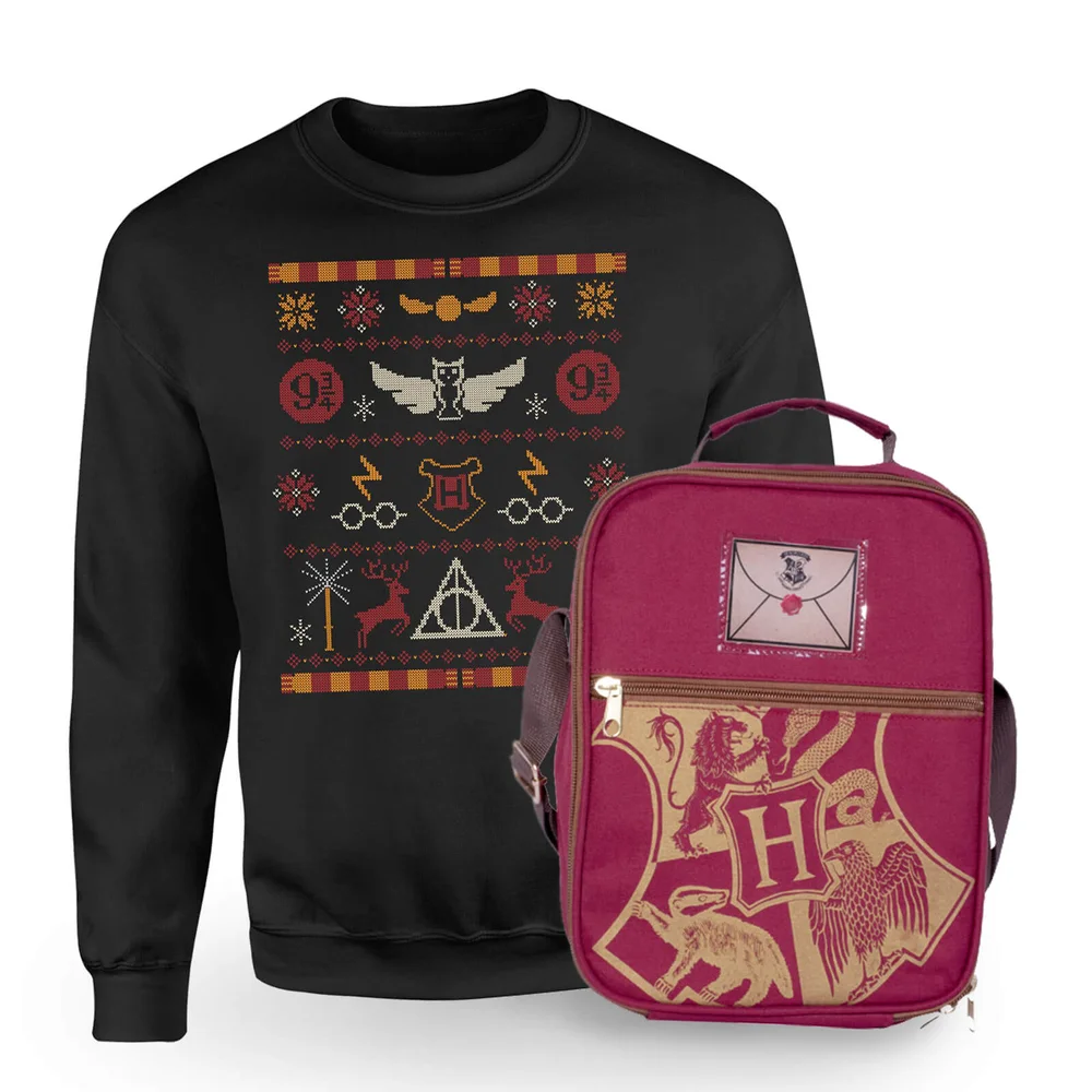 Harry Potter Hogwarts Sweatshirt & Bag Bundle - Black - Heren - S Afbeelding 1