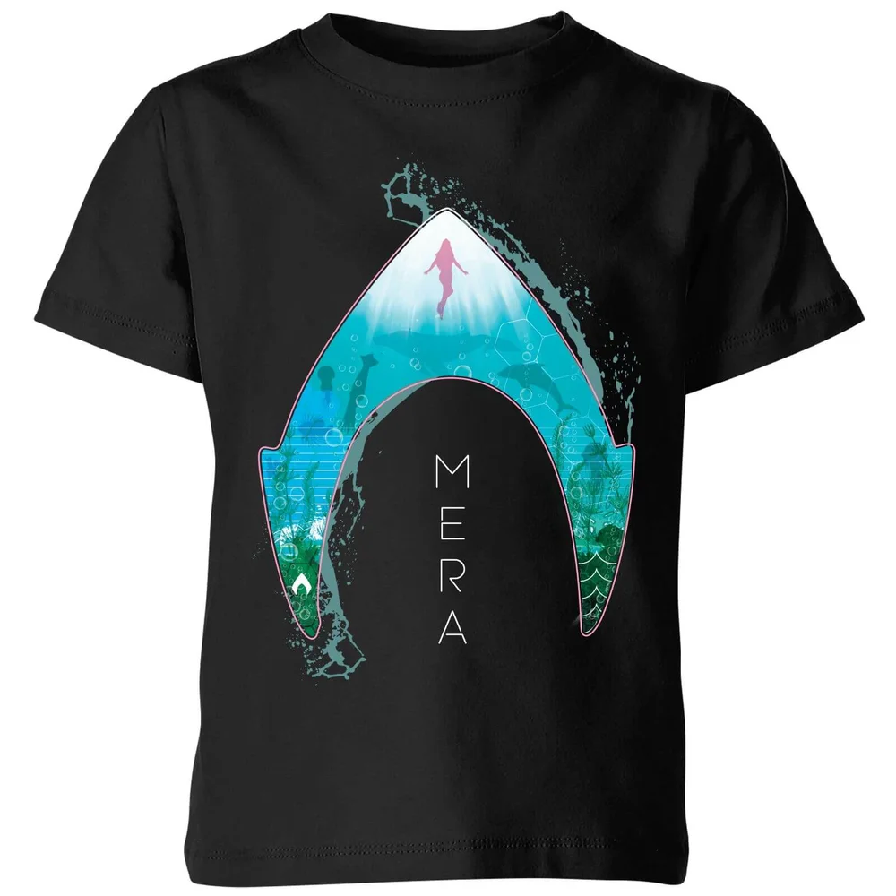 Aquaman Mera Logo kinder t-shirt - Zwart - 98/104 (3-4 jaar) Afbeelding 1