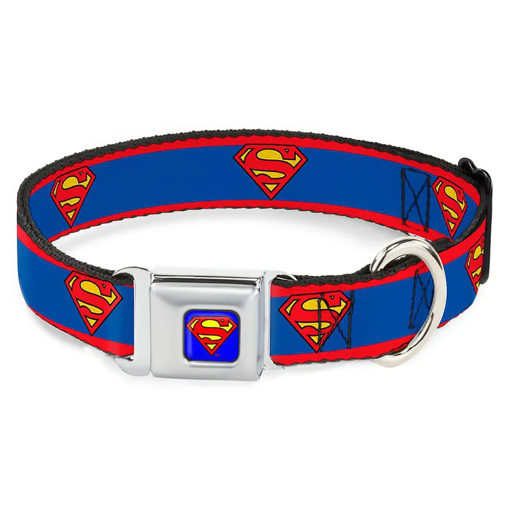 Buckle-Down DC Comics Superman Shield Dog Collar - Blue/Stripe Red/Blue (Various Sizes) - M/11-17 Inches Afbeelding 1