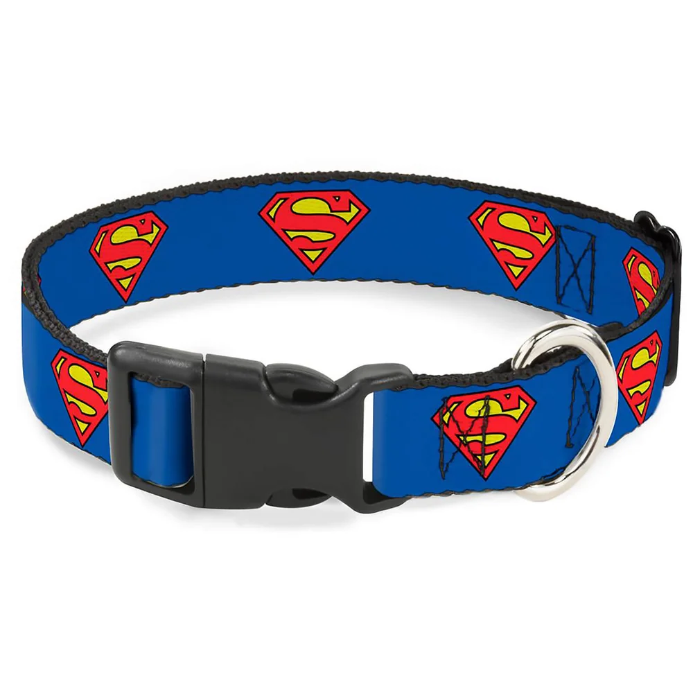 Buckle-Down DC Comics Superman Shield Plastic Clip Dog Collar - Blue (Various Sizes) - S/6-9 Inches Afbeelding 1